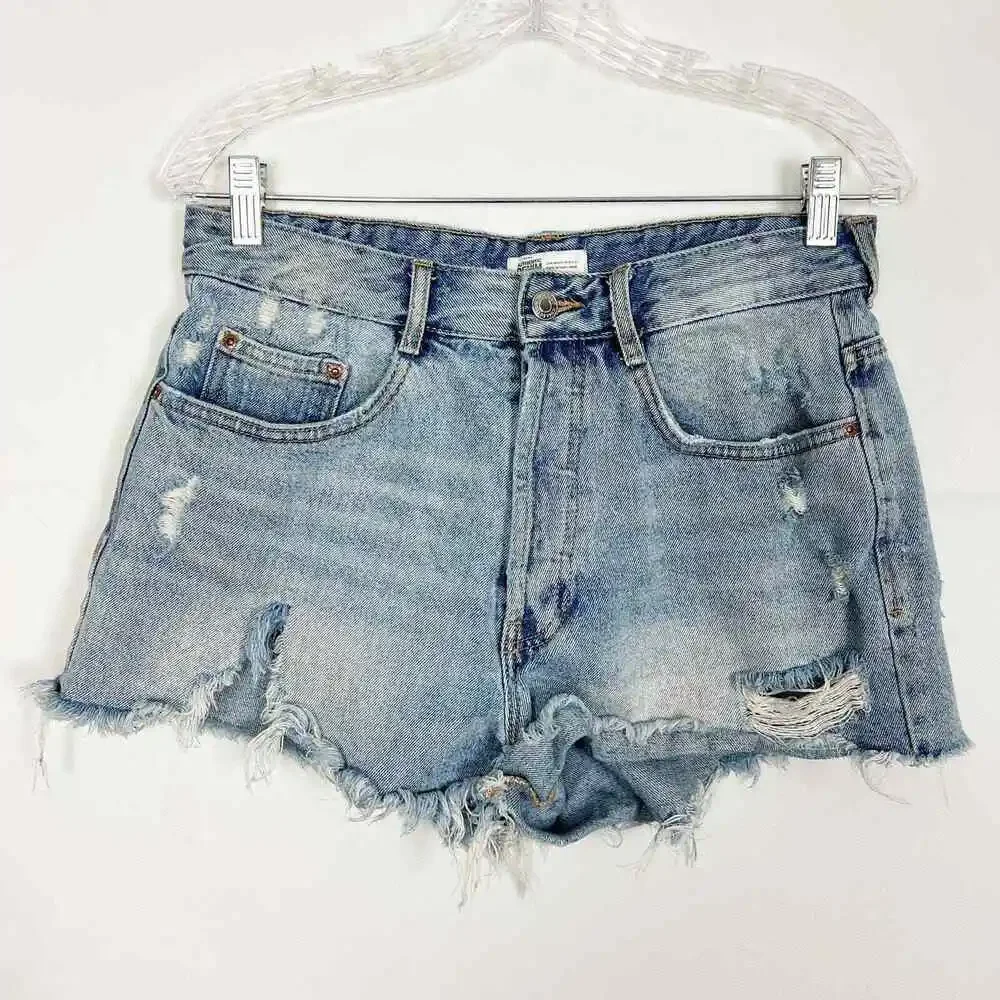 ZARA Women's High-Rise Distressed Cut Off Denim Shorts Size 8 100% Cotton